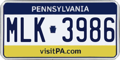 PA license plate MLK3986