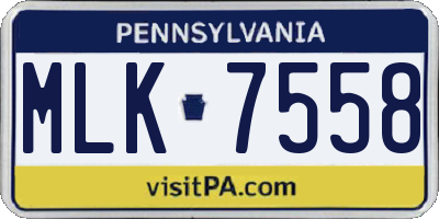 PA license plate MLK7558
