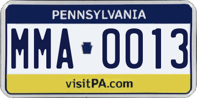 PA license plate MMA0013
