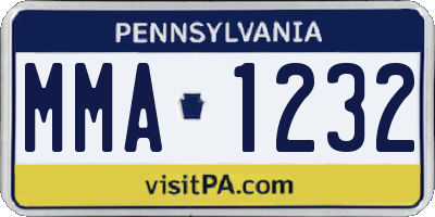 PA license plate MMA1232