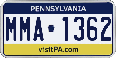 PA license plate MMA1362