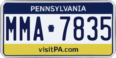 PA license plate MMA7835