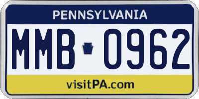 PA license plate MMB0962