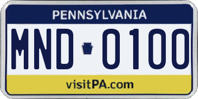 PA license plate MND0100