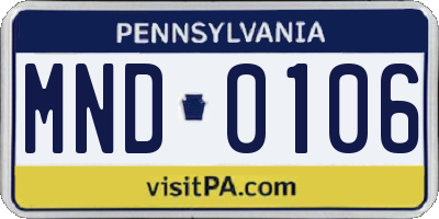 PA license plate MND0106