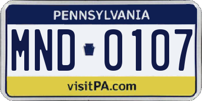 PA license plate MND0107
