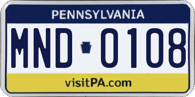 PA license plate MND0108