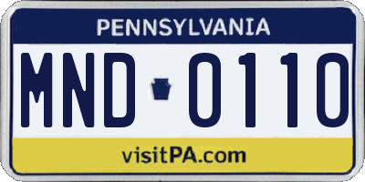 PA license plate MND0110