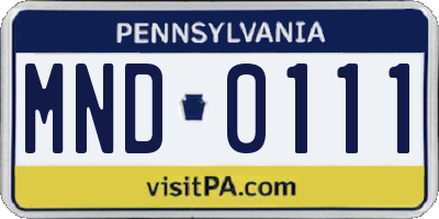 PA license plate MND0111