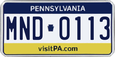 PA license plate MND0113