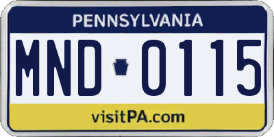 PA license plate MND0115