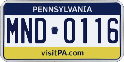 PA license plate MND0116