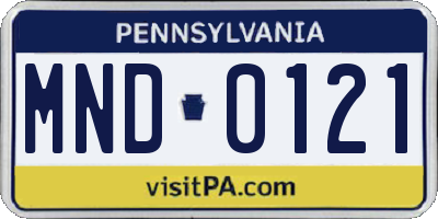 PA license plate MND0121