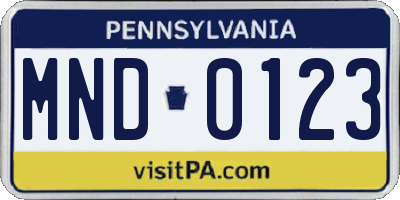 PA license plate MND0123