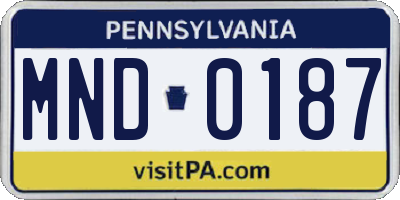 PA license plate MND0187