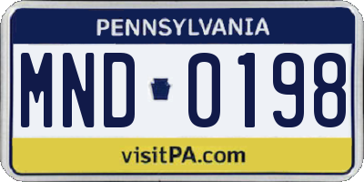 PA license plate MND0198