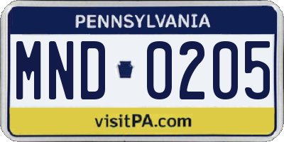 PA license plate MND0205