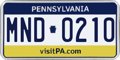 PA license plate MND0210