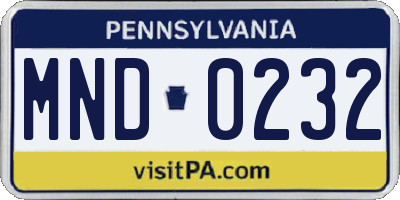PA license plate MND0232