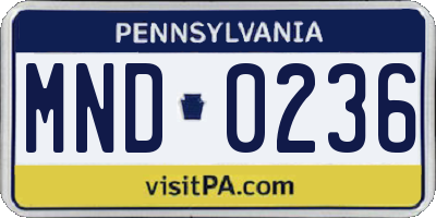 PA license plate MND0236
