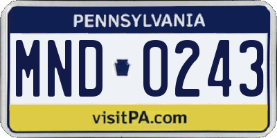 PA license plate MND0243