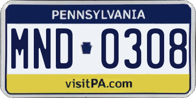 PA license plate MND0308