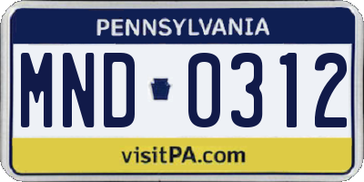 PA license plate MND0312