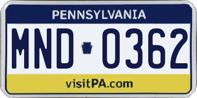 PA license plate MND0362