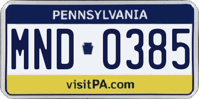 PA license plate MND0385