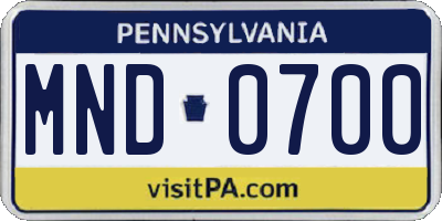 PA license plate MND0700