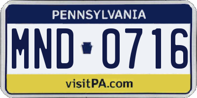 PA license plate MND0716