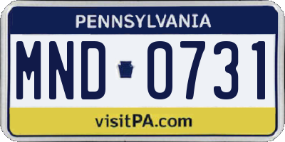 PA license plate MND0731