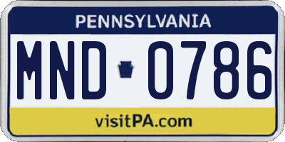 PA license plate MND0786