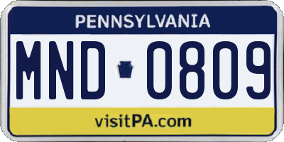 PA license plate MND0809