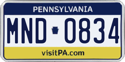 PA license plate MND0834