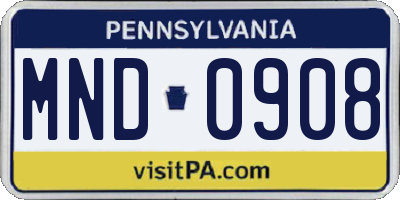 PA license plate MND0908
