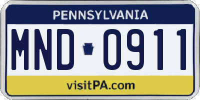 PA license plate MND0911
