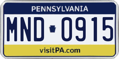 PA license plate MND0915