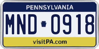 PA license plate MND0918