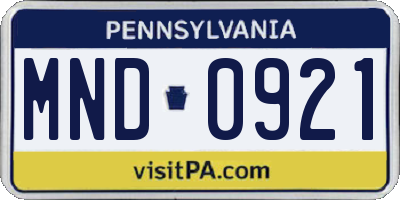PA license plate MND0921