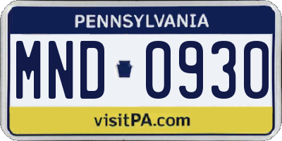 PA license plate MND0930