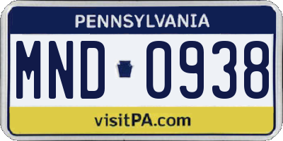 PA license plate MND0938