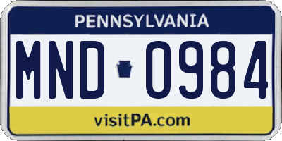 PA license plate MND0984