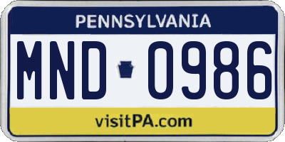 PA license plate MND0986