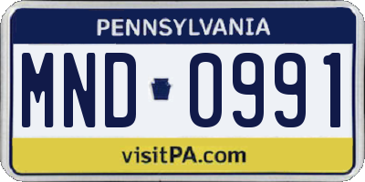 PA license plate MND0991