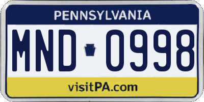 PA license plate MND0998