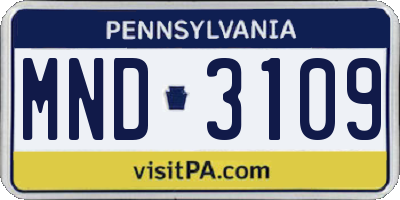 PA license plate MND3109