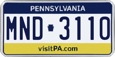 PA license plate MND3110