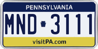 PA license plate MND3111