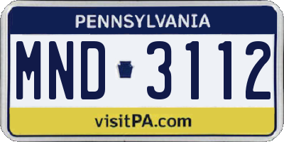 PA license plate MND3112